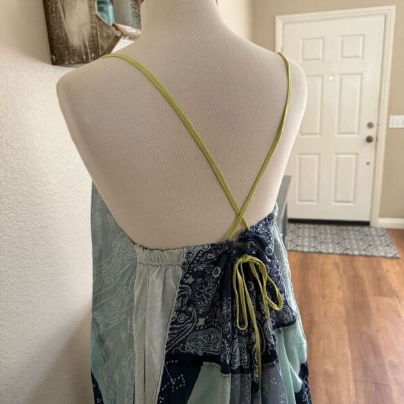 NWT Free People Womens Patchwork Halter Happy Days Maxi Dress Indigo Combo M/L - Picture 13 of 16
